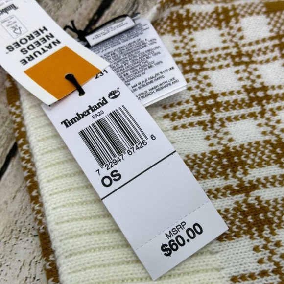 NWT Timberland Women's Tan Buffalo Plaid Scarf - Picture 4 of 4